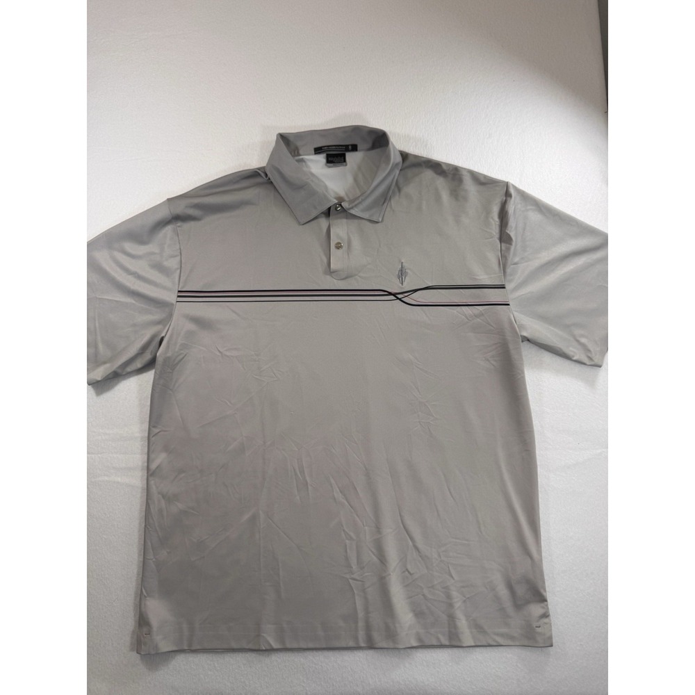 Vintage Nike Fit Dry Tiger Woods Platinum Mens Polo L Gray Stripes Embroidered
